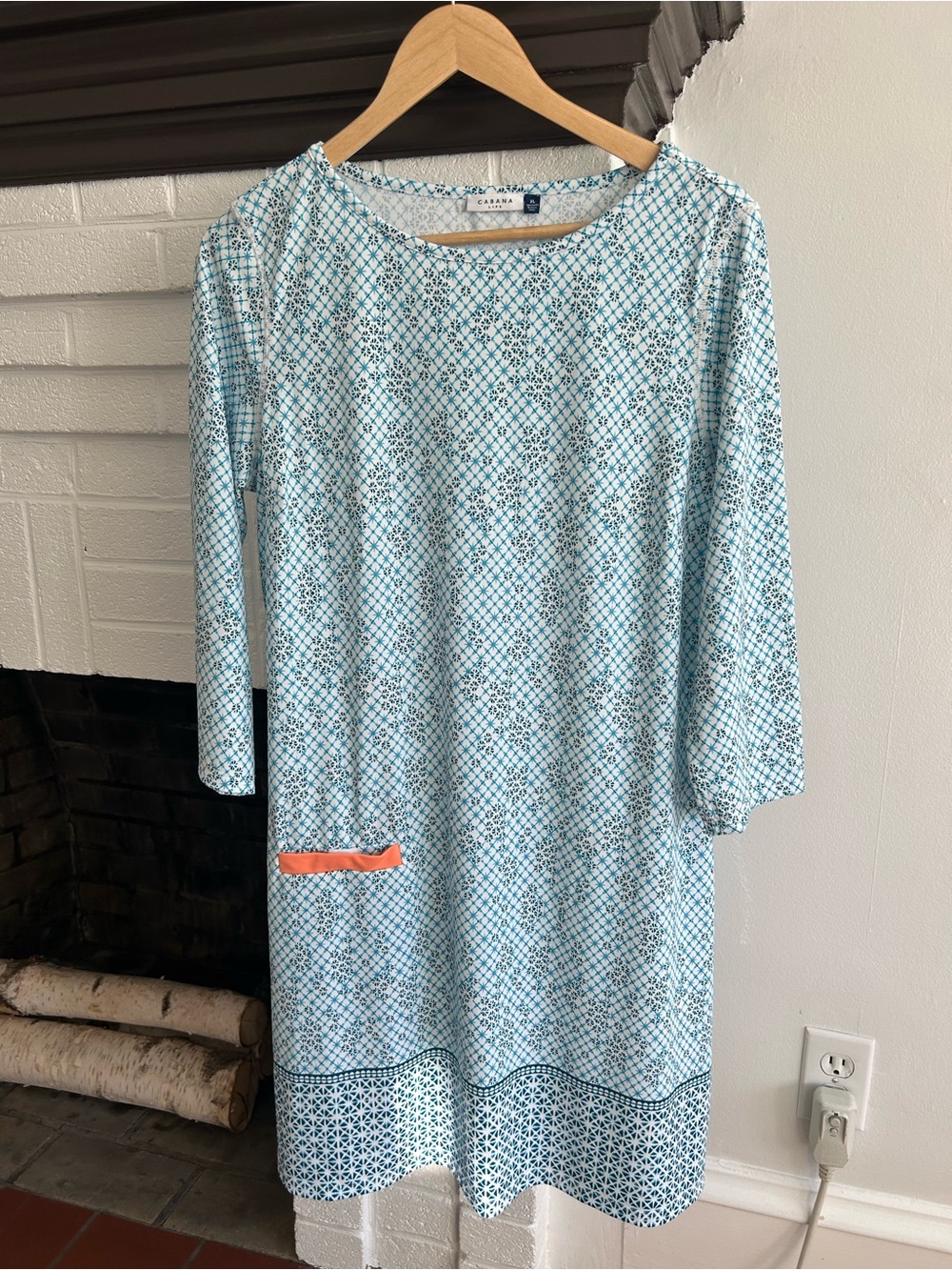 Cabana Life Light Blue Printed Midi Dress with Coral Pocket Trim